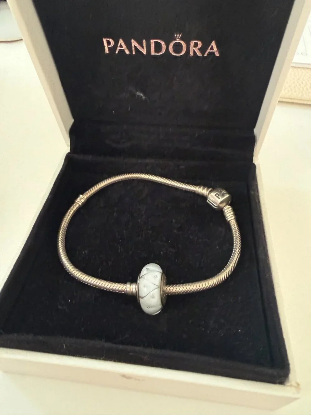 Pandora White Looking Glass Triangle Murano Charm